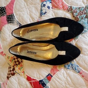 1990s black velvet mini mouse shoes with crystals and bow 8/ 8.5